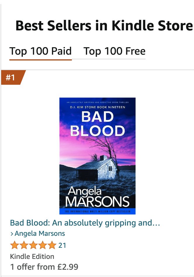 bookouture's tweet image. 🎉🎉🎉 Hugest of congratulation to @WriteAngie 🎉🎉🎉

BAD BLOOD is out today and sitting loud and proud in that Number 1 spot! 

Congratulations to Kim Stone and the team who have done it again! #TeamBookouture