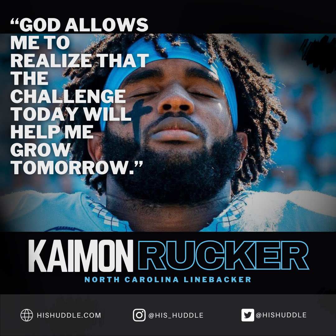 'God allows me to realize that the challenge today will help me grow tomorrow.” '  In a world of pressure and challenges, @UNCFootball star Kaimon Rucker says that faith keeps him grounded, helping him grow not just as an athlete but as an individual. hishuddle.com/2023/11/15/kai…