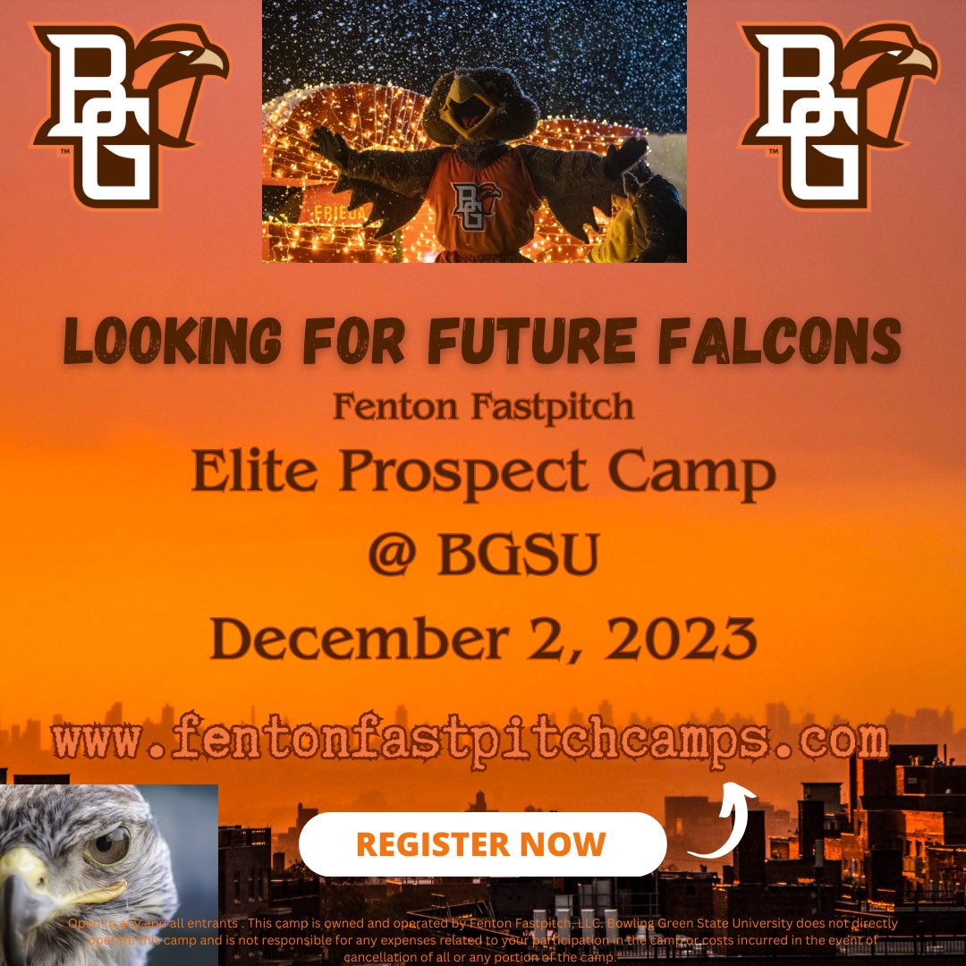 🧡December camp is filling up!!!🧡

Don’t miss your chance to train with the Falcons!!! #FalconFam 

📍BGSU Perry Field House 
🗓️ December 2nd 

fentonfastpitchcamps.com 

<a href="/BGSU_Athletics/">BGSU Athletics</a> <a href="/BGSUSoftball/">BGSU Softball</a> <a href="/bgsu/">Bowling Green State University</a> <a href="/BGScreechTeam/">BGSU Athletics Marketing</a> <a href="/BG_FMSN/">Falcon Media Sports Network</a> <a href="/BGFalconMedia/">BG Falcon Media</a> <a href="/vandermerwe63/">Derek van der Merwe</a>