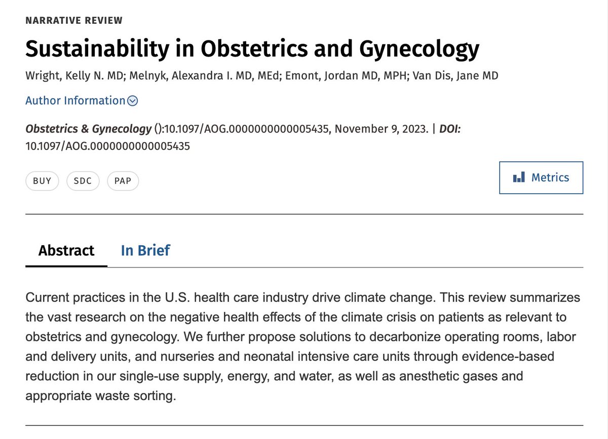 calling all OB/GYNs!  this review is a must read on Sustainability in our field.  Time to drastically reduce our carbon footprint.  There will be no equity without sustainability.  Thank you for writing this <a href="/MigsRunner/">Kelly “MIGS Lady” Wright MD</a> @janevandis <a href="/drjordanemont/">Jordan Emont MD MPH ScM</a> of <a href="/ColumbiaOBGYN/">Columbia Women's Health</a> <a href="/dralimelnyk/">Ali Melnyk, MD || The Green GYN</a>