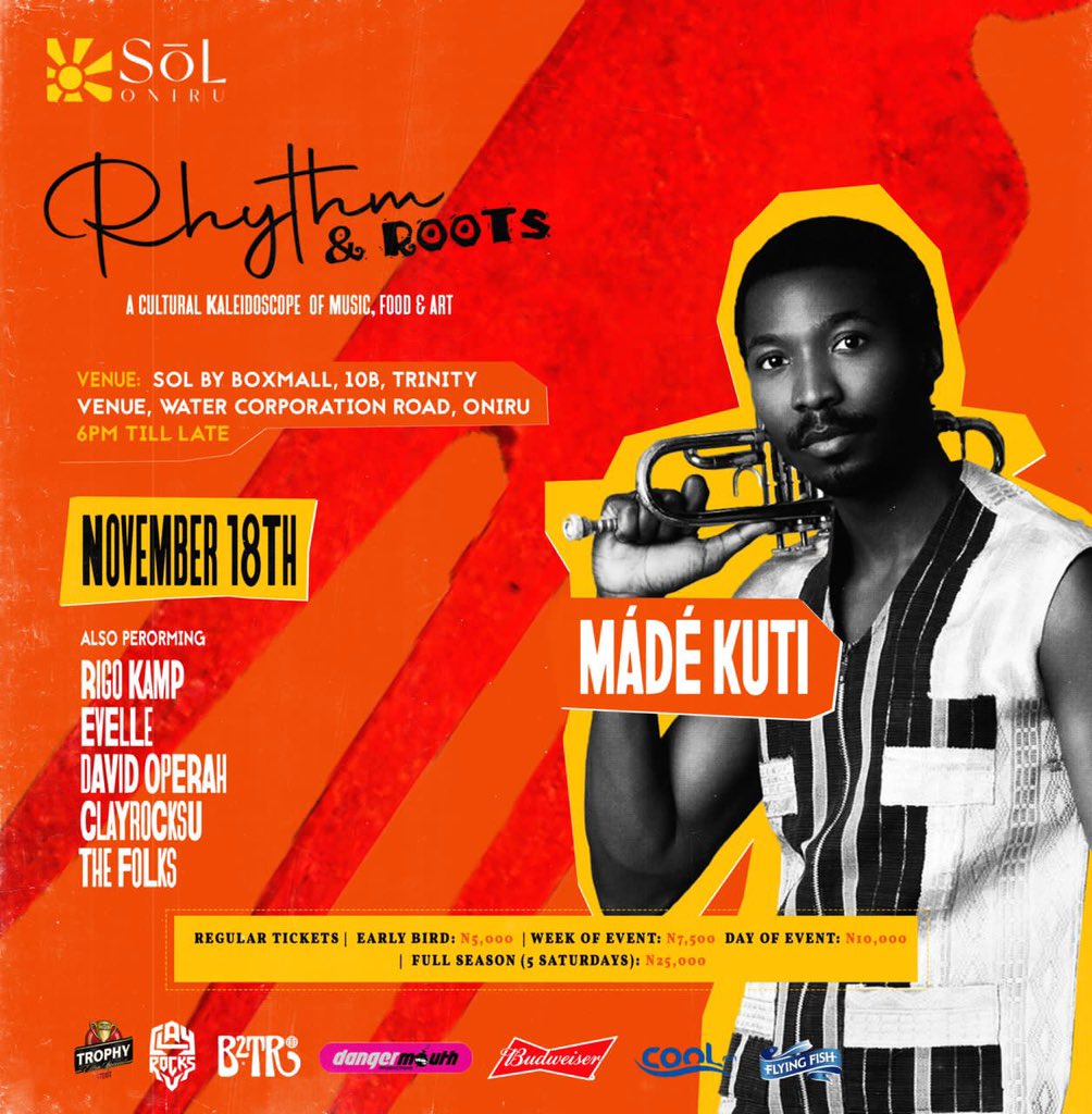 Fabulous__Jr's tweet photo. Don't miss out on the pulsating weekends of music, food, and fun activities at Sol Oniru. Rhythm and Roots is happening from November 11th to December 9th, and it's going to be an experience like no other. Buy your tickets now! https://t.co/V7RbyBeqC3 #Rhythmnroots23 https://t.co/IENkmegUPF