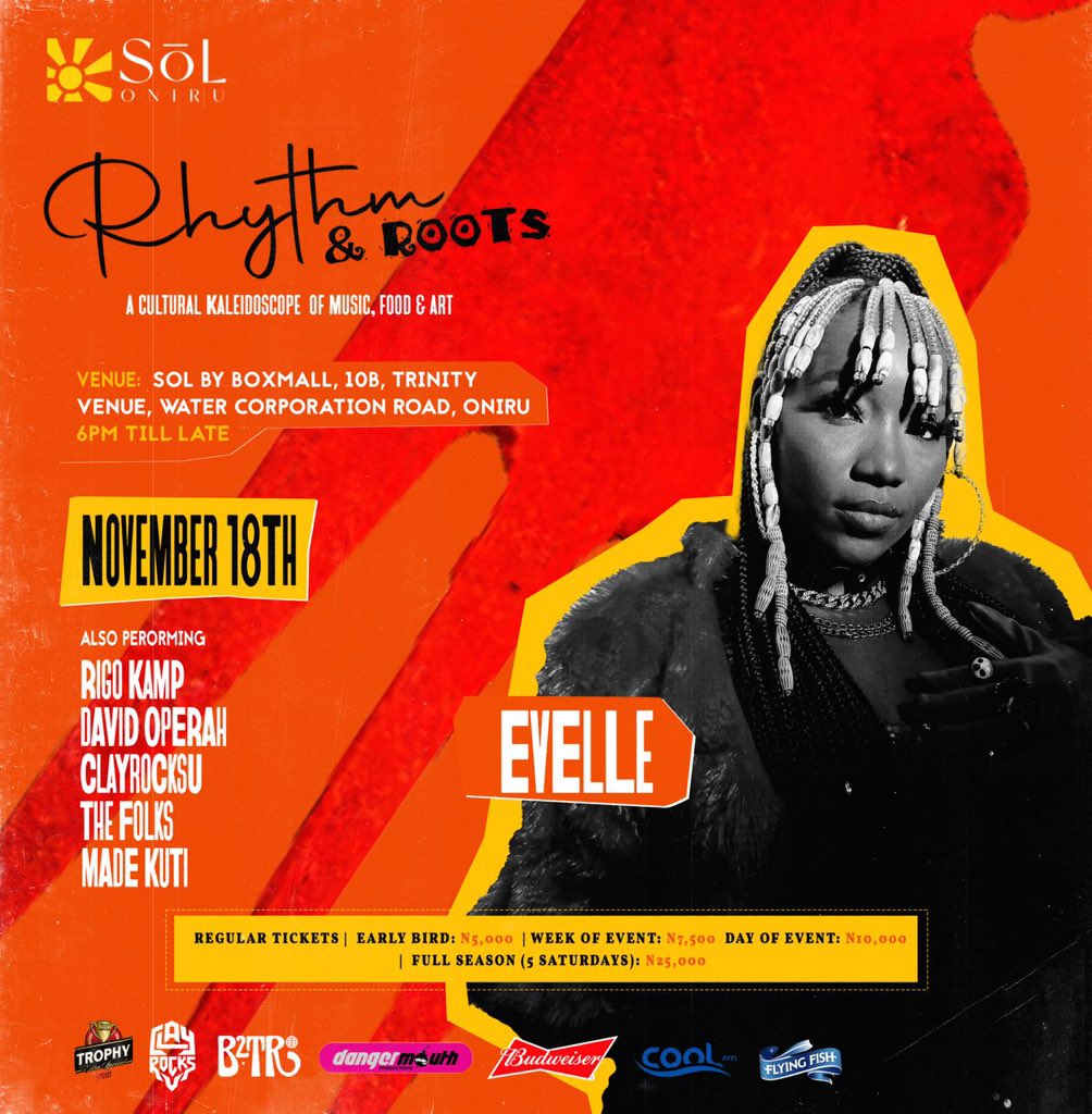 Fabulous__Jr's tweet photo. Don't miss out on the pulsating weekends of music, food, and fun activities at Sol Oniru. Rhythm and Roots is happening from November 11th to December 9th, and it's going to be an experience like no other. Buy your tickets now! https://t.co/V7RbyBeqC3 #Rhythmnroots23 https://t.co/IENkmegUPF