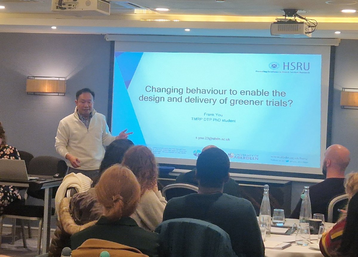 Another great presentation from one of our @hsru_aberdeen <a href="/MRCTMRPDTP/">MRC TMRP DTP</a> #PhD students. This time <a href="/frankskyou/">Frank You</a> doing a great job of outlining plans for his next 3 years of using behavioural science to support design and delivery of greener trials.