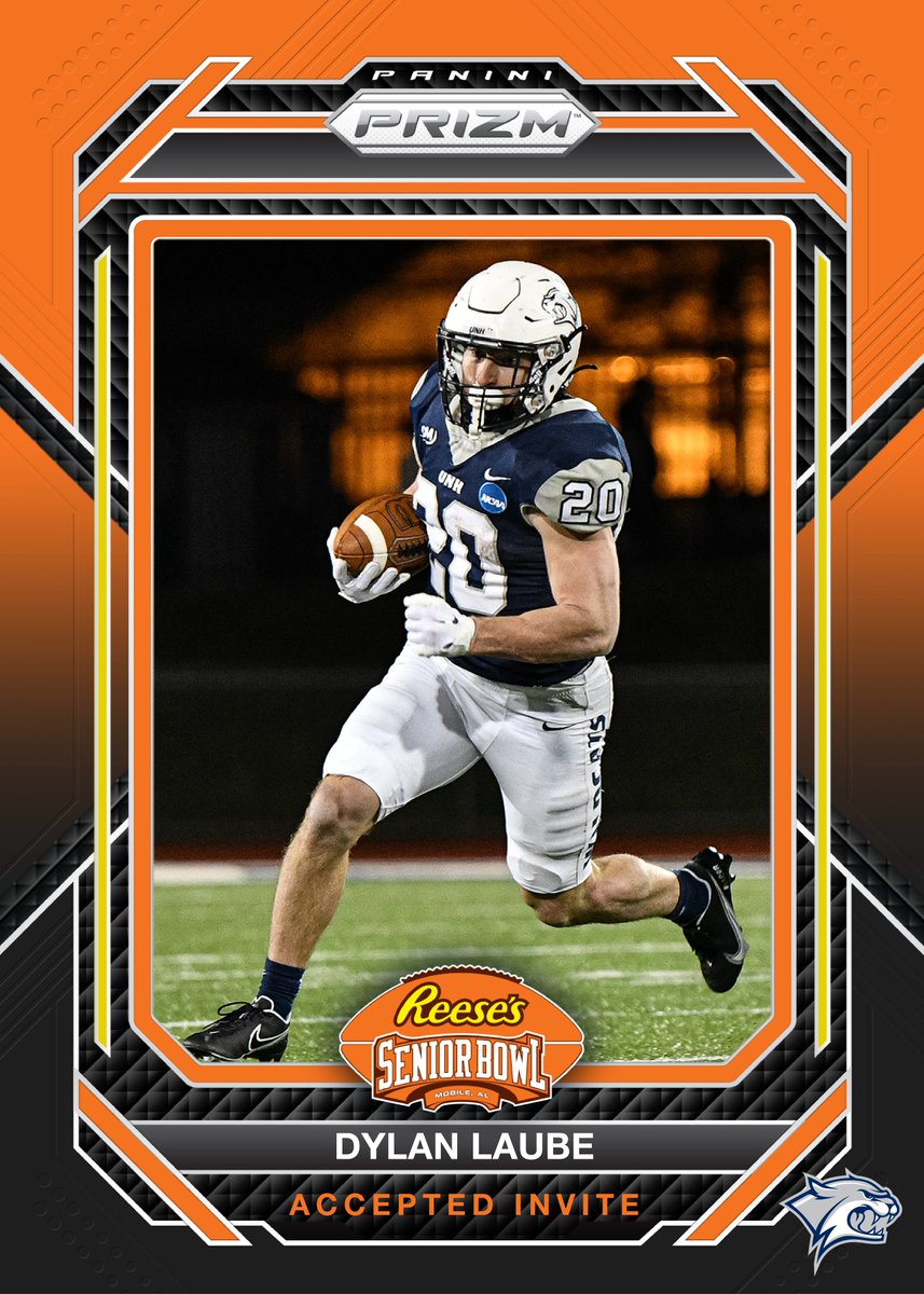 seniorbowl's tweet photo. 🚨OFFICIAL! RB Dylan Laube @dylan_laube from @UNH_Football has officially accepted his invitation to the 2024 Reese's Senior Bowl!!! 😎 #BeTheRoar #CAT2UNT4MED #TheDraftStartsInMOBILE™️ 

@JimNagy_SB @PaniniAmerica #RatedRookie https://t.co/ErMeeOXJCj