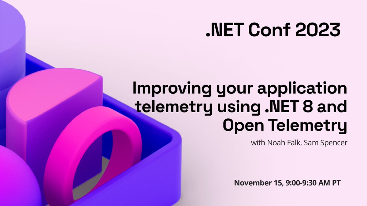 dotnet's tweet image. .NET Conf 2023 Session Streaming LIVE now...
📣 Improving your application telemetry using .NET 8 and Open Telemetry
Join us live. 👉 msft.it/601797x2P 👈
Follow the news. ➡️ #dotNETConf ⬅️