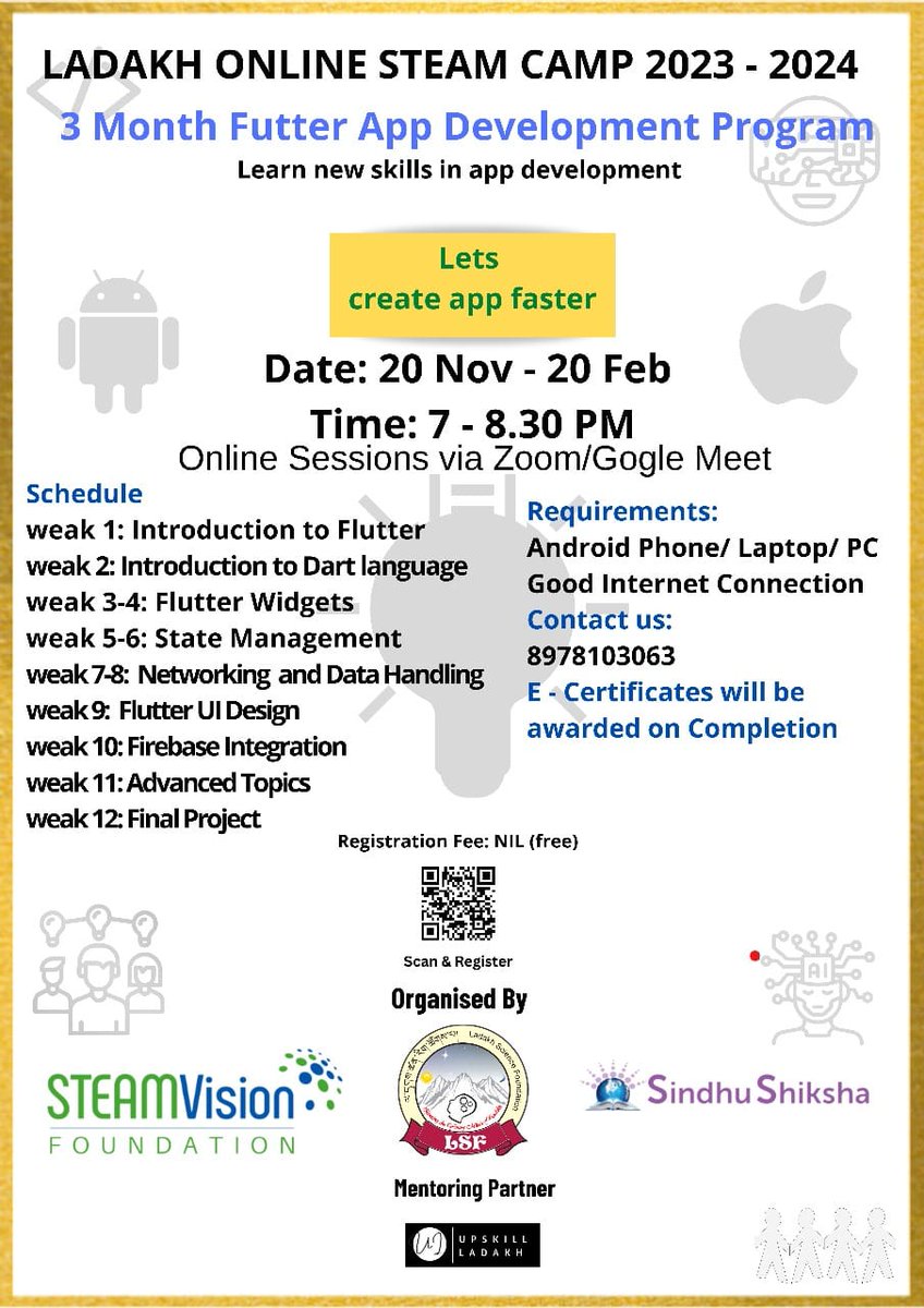 STEM Education Prog: Ladakh Online STEAM Camp-2023-24
6-12Std students can attend
Pls join grp chat.whatsapp.com/LrX72kIkA8q6YC…
<a href="/STEMEduc/">STEM Education</a> <a href="/IndiaDST/">DSTIndia</a> <a href="/EduMinOfIndia/">Ministry of Education</a> <a href="/dse_ladakh/">Directorate of 𝗦chool 𝗘ducation, 𝗟𝗮𝗱𝗮𝗸𝗵</a> <a href="/LadakhSecretary/">Secretary UT Ladakh</a> <a href="/Angchuk5/">Dy.Chairman LAHDC Leh</a> <a href="/amit1kas/">Amit Sharma, IAS (अमित शर्मा, भा.प्र.सेवा)</a> <a href="/STEAMeducation/">STEAM Education</a> <a href="/LamdonLeh/">Lamdon School Leh</a> <a href="/ReachLadakhNews/">Reach Ladakh</a> <a href="/DIPR_Leh/">DIPR Leh</a> <a href="/DIPR_Kargil/">DIO Kargil</a> <a href="/LAHDC_LEH/">LAHDC LEH</a>