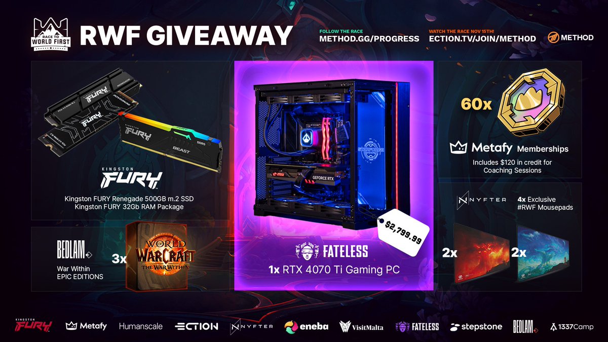 Method's tweet image. We&apos;re celebrating the RWF with a MASSIVE giveaway on @VastGG - including a $2800 PC 🤯

🧡 Like
🔁 RT
🔥ENTER HERE: vast.link/RWF

--ENDS NOVEMBER 29th--
