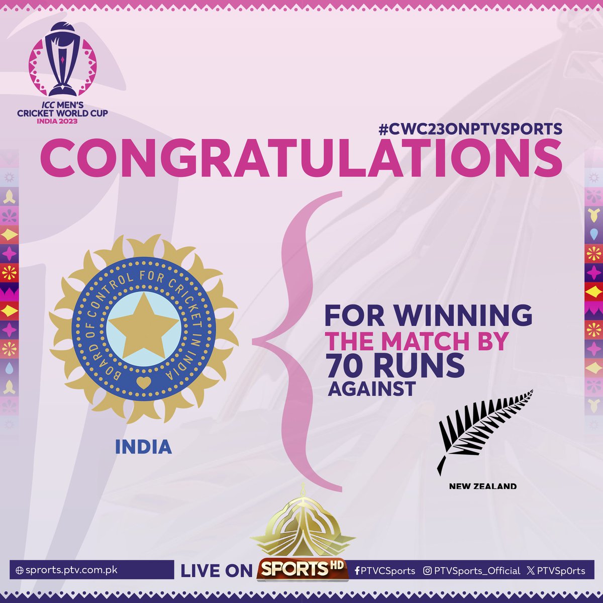 PTVSp0rts's tweet photo. #CWC23 First Semi-Final
Congratulations India for a Fantastic WIN
#cwc23onptvsports
#INDvsNZ
#PTVSports.
@BCCI
@BLACKCAPS https://t.co/cfJLrTWxvC