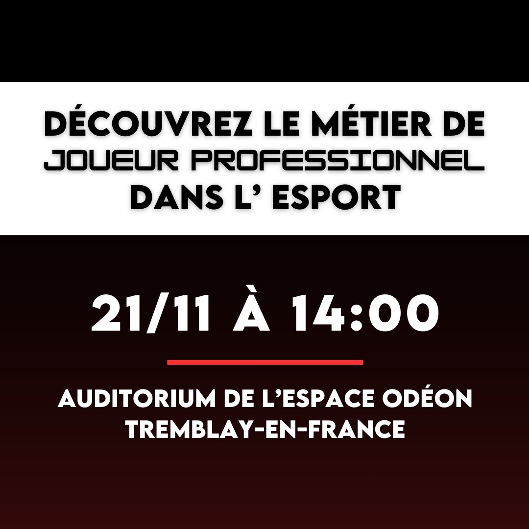 🚨Mardi 21 Novembre, #DuGamingàlEmploi revient 🎮<a href="/Usmakabyle/">Walid Rachid Tebane ⭐️⭐️⭐️</a>,Joueur E-Sport Pro, détenteur du plus gros palmarès de la discipline, vient parler de son métier aux jeunes de <a href="/terresdenvol/">@terresdenvol</a> à l'auditorium de <a href="/VilleTremblay/">VilleTremblay</a>. Un événement 100% gratuit ! @MLPTE &amp; @atletec