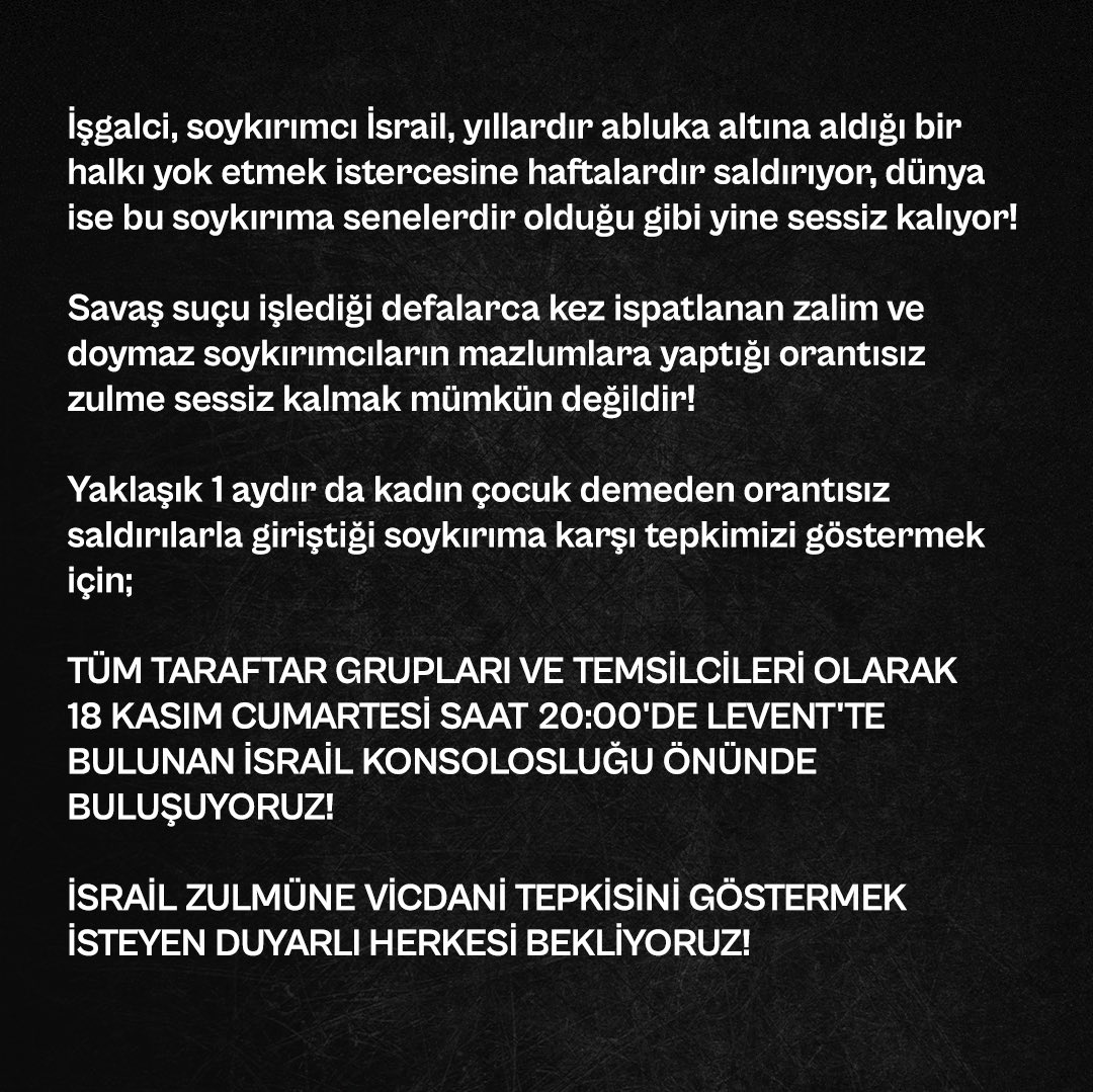 👊🏻 #SoykırımaKarşıOmuzOmuza 
🗓️ 18 Kasım Cumartesi 🕘 20.00 
📍Levent