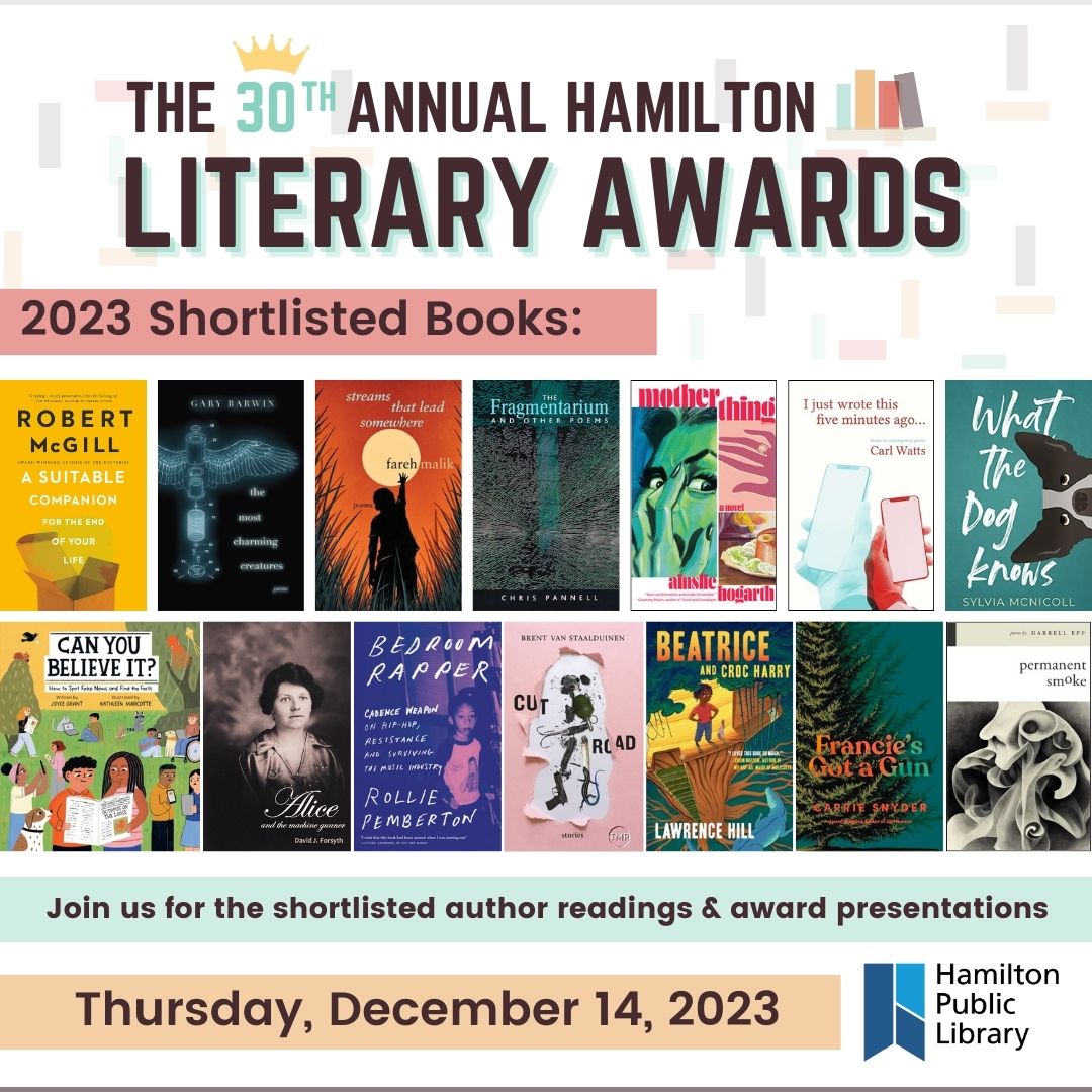 📢 Announcing the shortlisted authors for the 30th Annual✨Hamilton Literary Awards✨

See the full list + get tickets to the December 14th awards ceremony @ Hamilton Public Library bit.ly/litawards30

Don't miss the celebration of 30 years of excellent writing in #HamOnt 📚