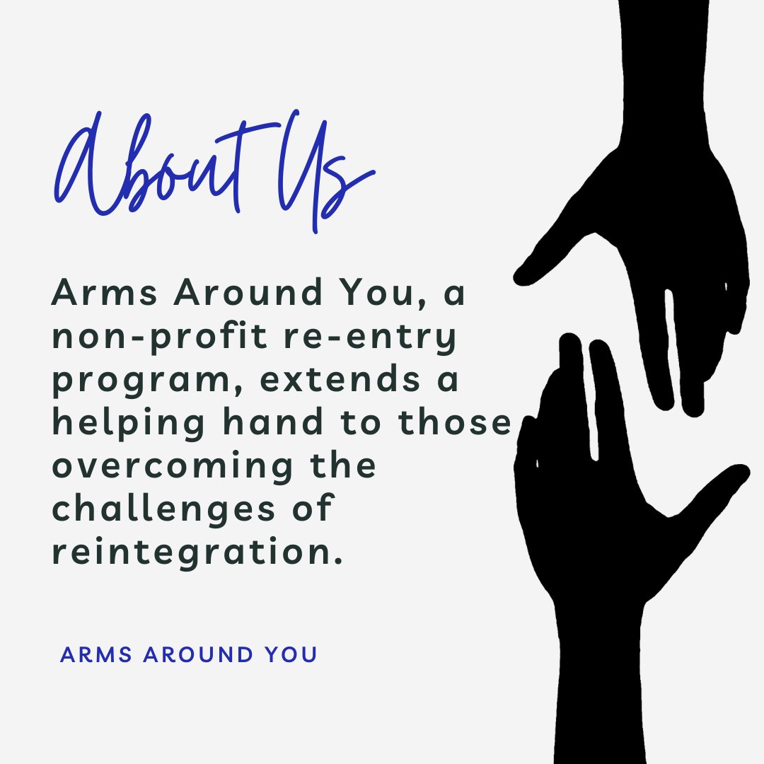 Armsaroundyou1's tweet image. Arms Around You, a non-profit re-entry program, extends a helping hand to those overcoming the challenges of reintegration. Together, we're creating pathways to brighter futures for formerly incarcerated individuals.
#ArmsAroundYou #ReentryProgram #Empowerment #CommunitySupport
