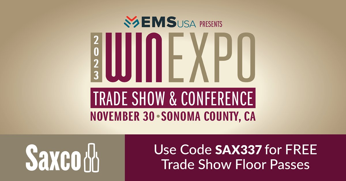 Join us at the highly anticipated WIN Expo Tradeshow &amp; Conference, the premier event for North Coast Wine industry professionals. We're excited to offer you FREE Tradeshow Floor Passes with code SAX337! 

Visit us at booth #337 for a chance to win a $100 gift card! See you there!