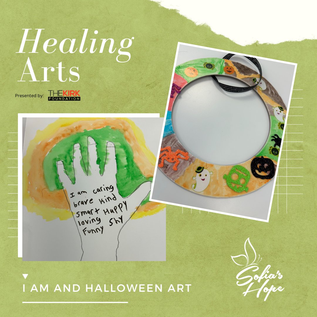 Our Healing Arts program is intended to provide not only time for healing but also for fun like with this "I Am" project reminding patient of who they are beyond cancer and the Halloween wreath. Both are super important for these kids!!

Thanks to the Kirk Foundation and for Elia