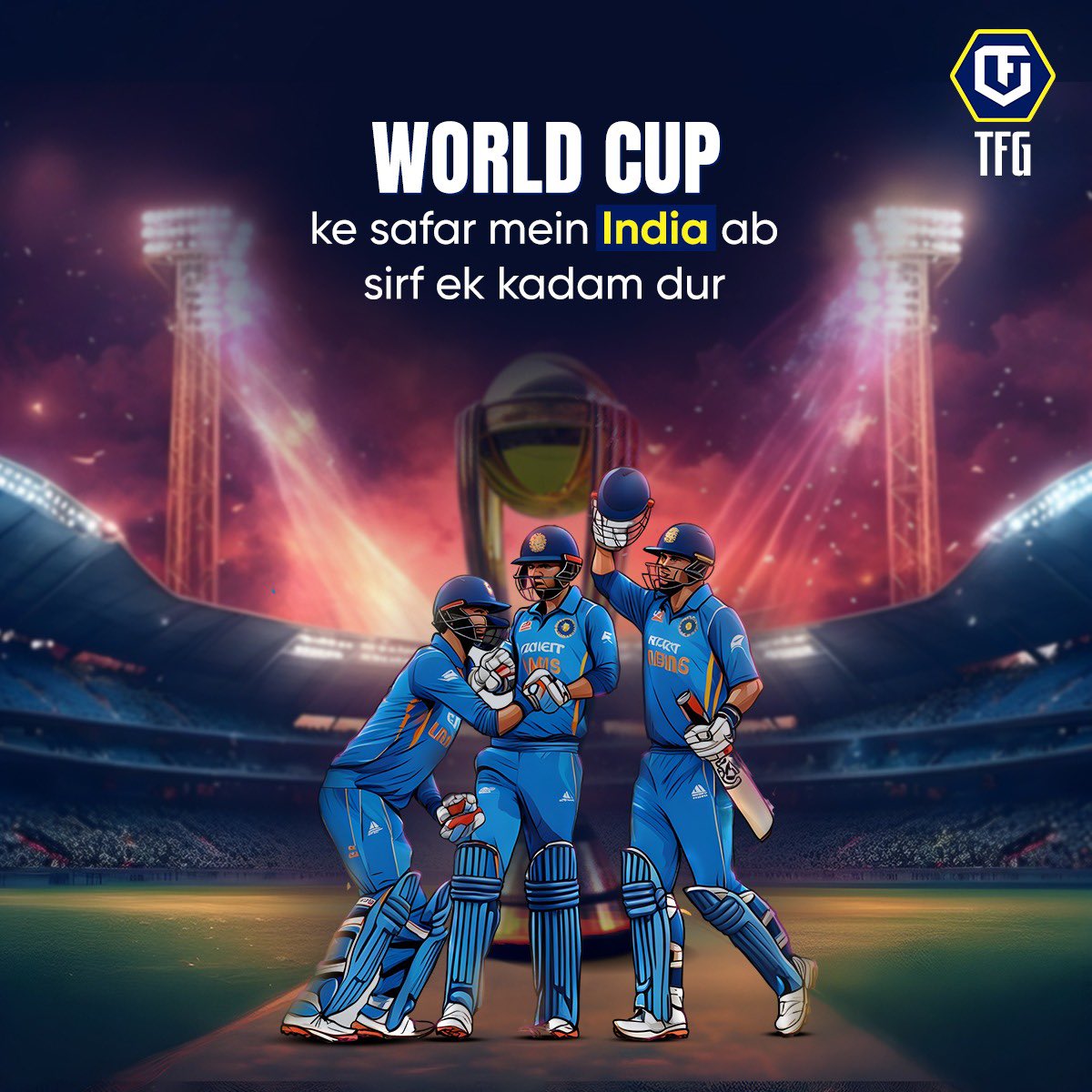 playtfg_in's tweet photo. India karega level up! 🏆
A fabulous victory leads India into the Finale!👏
Every Indian can feel the happiness.🇮🇳
A spectacular performance from top order batsmen and Magical spells by Shami 🏏
Comment India to show support!
#KaroLevelUp
#CWC23 #IndiaVsNewZealand https://t.co/8GQ6UQtMvf