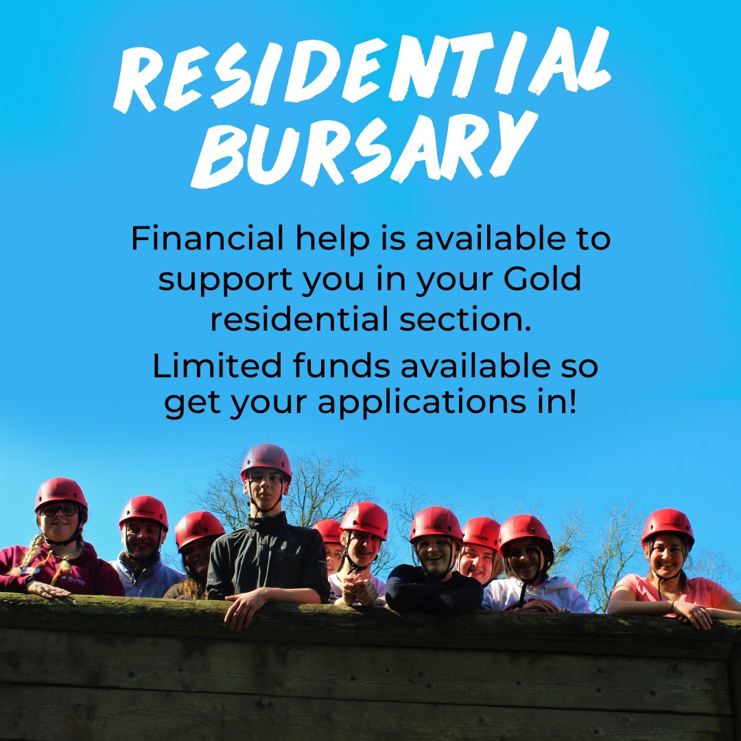 Residential Bursary!
Financial help is available to support you in your Gold residential section. Limited funds available so get your applications in.
Head over to our website for more information- dofe.org/notice-board/w…