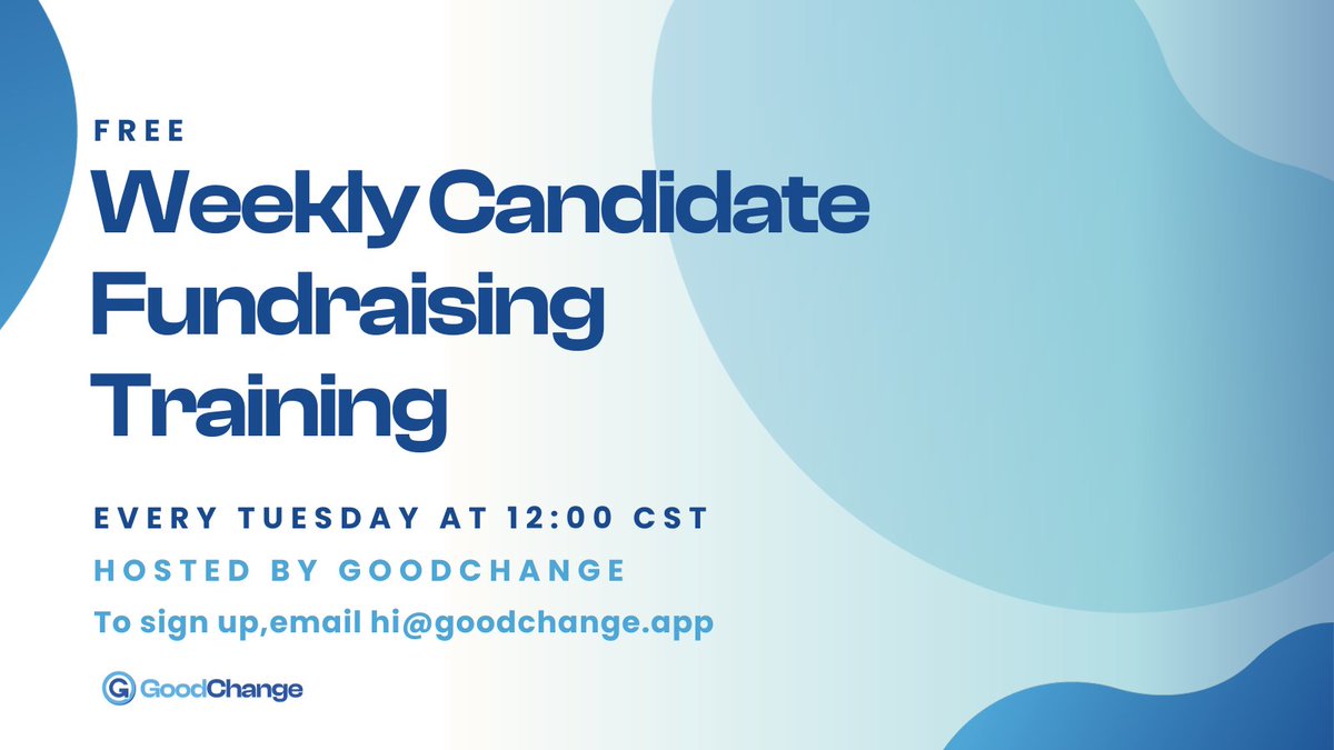 Hey #arkdems candidates! Friendly reminder that GoodChange is hosting candidate fundraising trainings every Tuesday at noon for all Arkansas candidates. Please reach out to hi@goodchange.app if you'd like to be a part of this *already* very fun group!