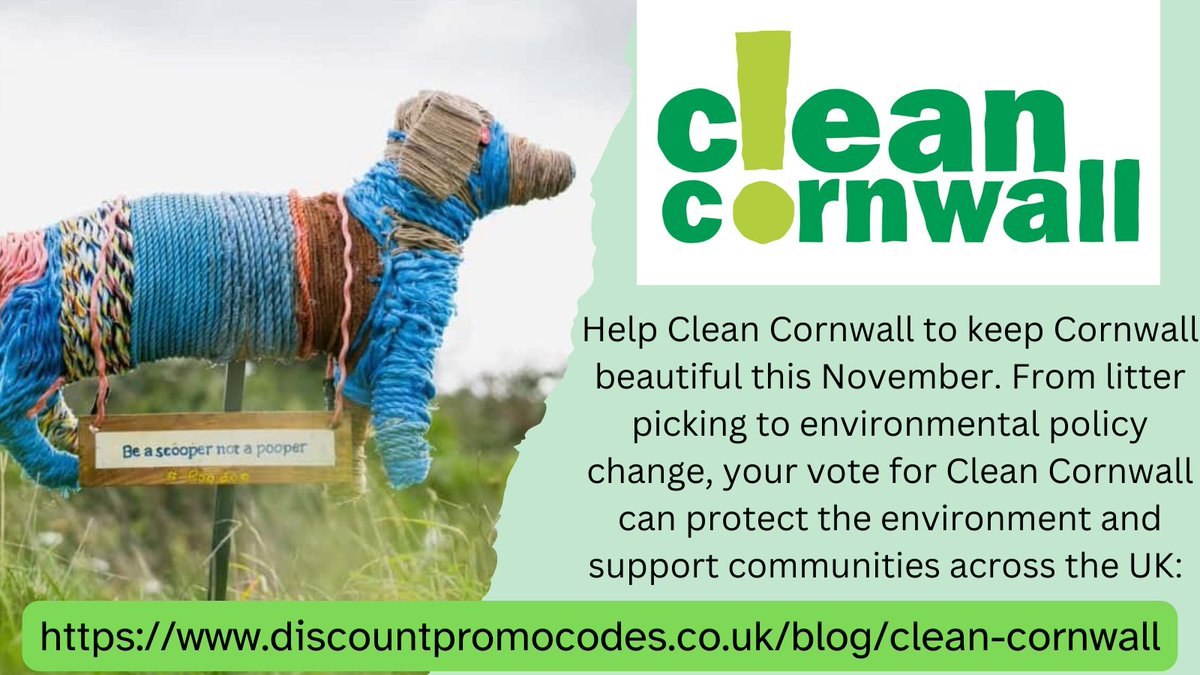 Introducing the next charity taking part in our November poll: @cleancornwall! They protect & preserve Cornwall and beyond through environmental initiatives, from litter picking to educational talks. Find out more about how your vote can help by visiting: discountpromocodes.co.uk/blog/clean-cor…