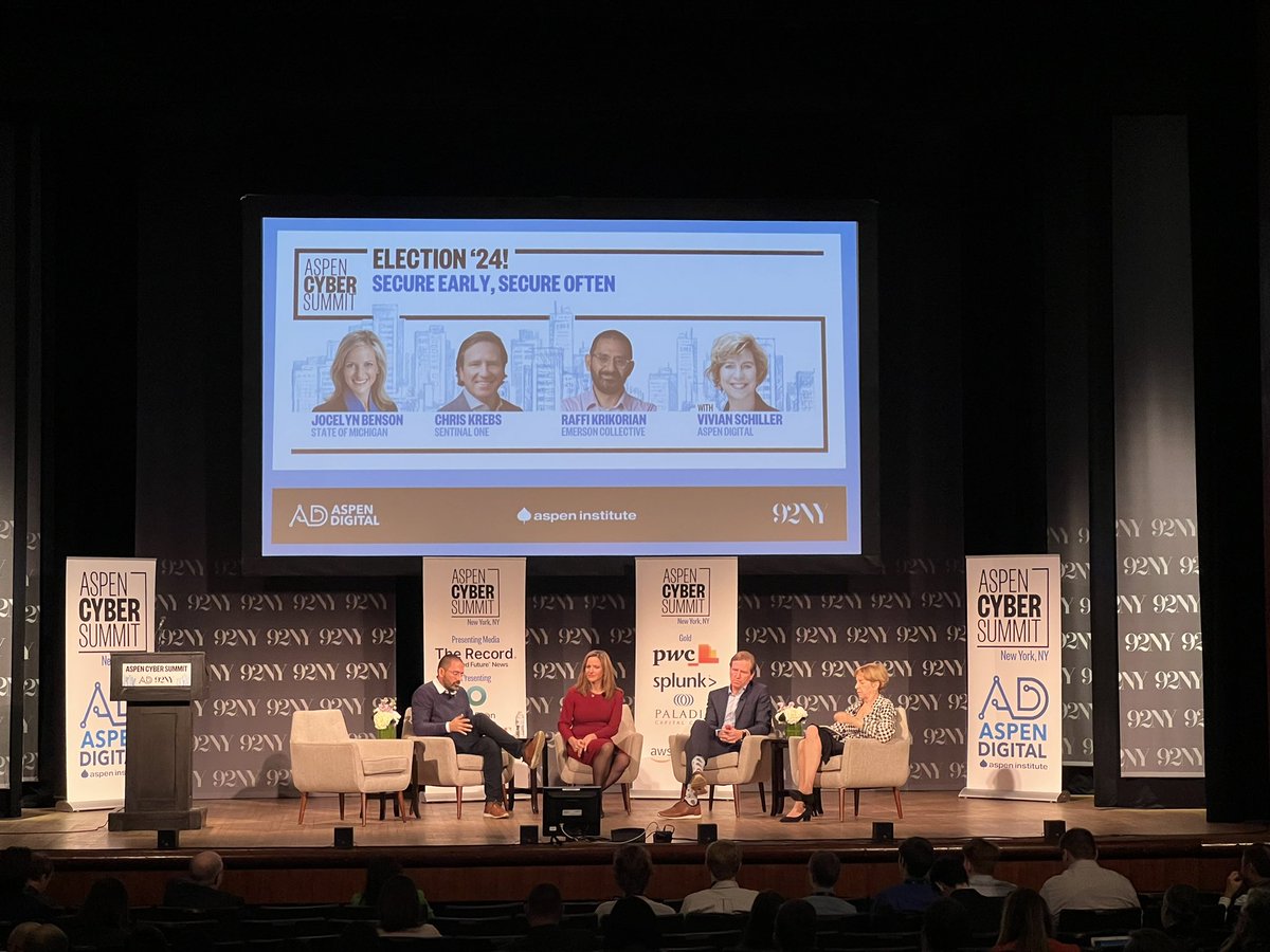 Great <a href="/AspenDigital/">Aspen Digital</a> discussion on 2024 election security by <a href="/C_C_Krebs/">Chris Krebs</a>, <a href="/JocelynBenson/">Jocelyn Benson</a> and <a href="/raffi/">uɐᴉɹoʞᴉɹʞ ᴉɟɟɐɹ👨🏼‍🚀</a>. 

An important reminder that the entire goal of disinformation and election interference is to deceive voters and the have them act on that deception. 

Our focus must be on that.