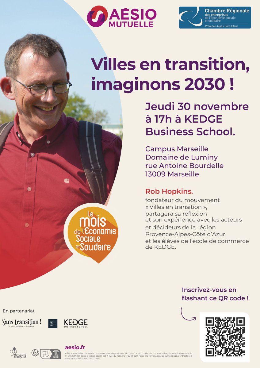 Evènement de clôture du <a href="/mois_ESS/">Mois de l'ESS</a> 2023 en région Sud avec Rob Hopkins, organisé par la <a href="/CRESS_sud/">CRESS Provence-Alpes-Côte d'Azur</a> et <a href="/AesioMutuelle/">AÉSIO mutuelle</a> en partenariat avec <a href="/KedgeBS/">KEDGE Business School</a>  et <a href="/SansTransiPce/">Sans Transition Pce</a>.  Infos et inscription ➡️ cutt.ly/imaginons2030

#ESS #MOISESS20ans <a href="/DenisP_CressPac/">Denis PHILIPPE</a> <a href="/AllaiSandra/">Sandra ALLAIS</a> <a href="/VincentFASSIO1/">Vincent FASSIO</a>