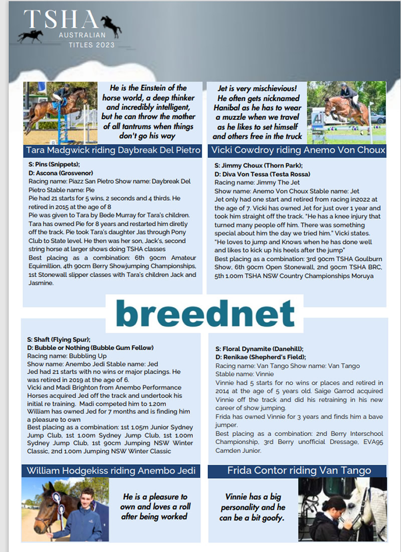 breednet's tweet photo. The TSHA National Titles for off the track thoroughbreds starts today at Stonewall and if you want to find out more about the teams come to Breednet https://t.co/TOU5A8qkKO  @Aushorse_TBA @CaroSearcc @Jo_McKinnon @Cullenshorses @Haynsie75 @adamently1 https://t.co/Bb7uQc46Ug