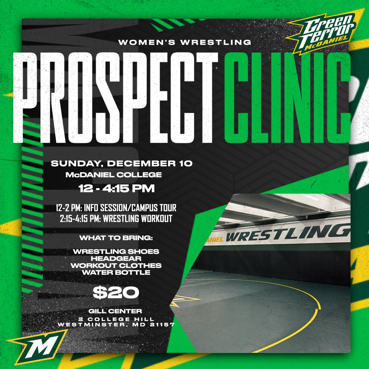 McDaniel College Women's Wrestling (@mcdaniel_wresw) on Twitter photo The newly announced <a href="/mcdaniel_wresw/">McDaniel College Women's Wrestling</a> program will be holding a Prospect Clinic on Sunday, December 10 for high school female juniors and seniors interested in wrestling at McDaniel.
INFO: bit.ly/3SI1GQz
#GetOnTheHill #d3wres The newly announced <a href="/mcdaniel_wresw/">McDaniel College Women's Wrestling</a> program will be holding a Prospect Clinic on Sunday, December 10 for high school female juniors and seniors interested in wrestling at McDaniel.
INFO: bit.ly/3SI1GQz
#GetOnTheHill #d3wres