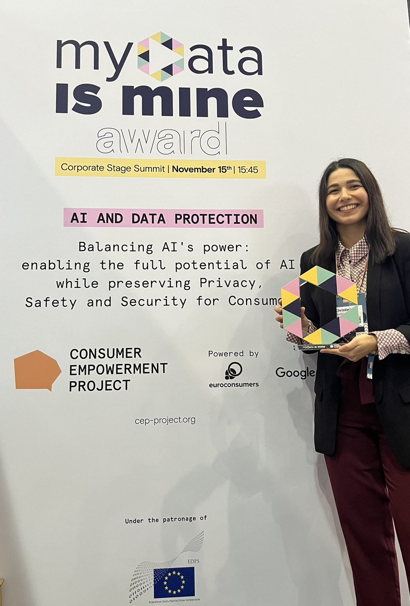 🏆#MyDataIsMine 2023 Winner Revealed!
Thrilled to announce Christina Varytimidou as the My Data Is Mine 2023 award winner! Her remarkable paper took the spotlight at the wonderful stage at <a href="/WebSummit/">Web Summit</a> in #Lisbon today!
