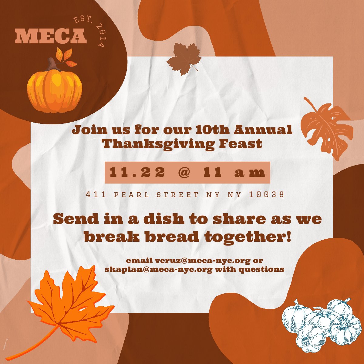It's Thanksgiving Feast time! Parents, caregivers, family members are invited to join us at 11 am on Wednesday November 22nd. All community members are asked to bring in a dish to share - we want to see what foods your family uses to celebrate! Break bread with us this year!