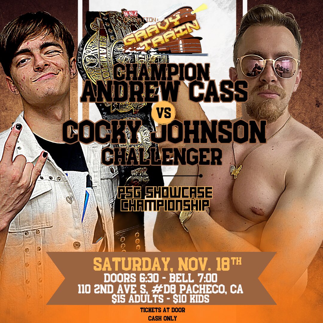 EBPWrestling's tweet photo. The PSG Showcase championship will be on the line this Saturday night when champion "#Flyboy" Andrew Cass (@AndrewCassPW) defends his title against @CockyJohnson! 7 PM show. 

East Bay Pro Wrestling
110 2nd Ave S, Unit D8
Pacheco, CA 94553

#prowrestling #indywrestling #wrestling https://t.co/246UWMOTPd
