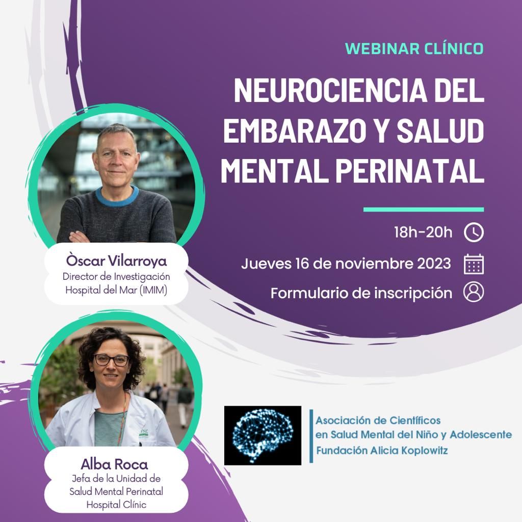 Mañana os esperamos en el ➡️ Webinar Clínico dedicado a la #Neurociencia del #Embarazo🤰 y la #SaludMental 🧠 Perinatal organizado por la 🔹🔬Asociación de Científicos en Salud Mental de nuestra fundación. 
#FundacionAliciaKoplowitz