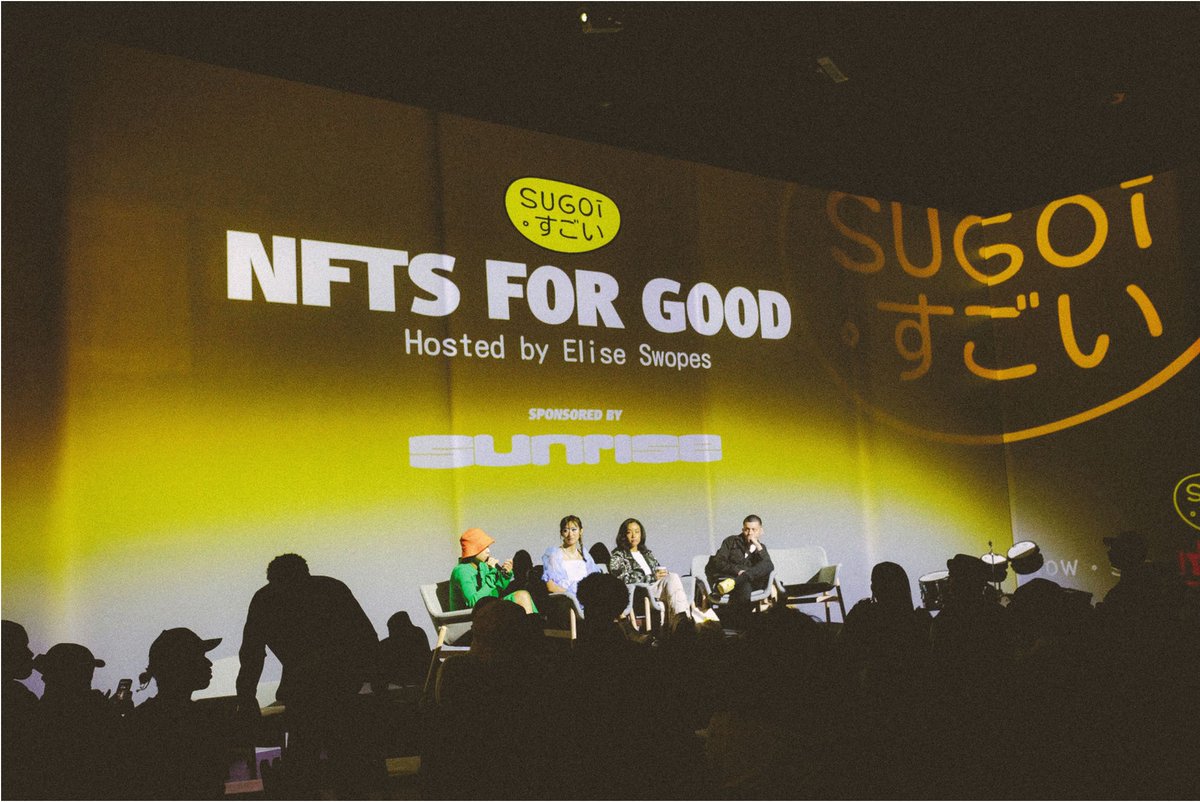 SunriseArtClub's tweet image. For NFT NYC 2022, our team participated in a panel &amp;amp; curated a gallery exhibit in partnership with @JulianGilliam's SUGOI event series. What an experience!

sunrise.art