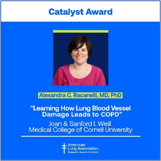 We are funding a research project by Dr. Alexandra Racanelli of Cornell, which takes a closer look at how blood vessel damage leads to #COPD progression. More about her research: lung.org/research/about…