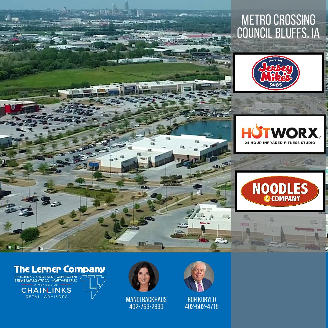Three new tenants are coming soon to Metro Crossing. Join Jersey Mike's, Hotworx and Noodles & Company in the last two remaining spaces in the center. Contact Mandi Backhaus and Boh Kurylo for more information.