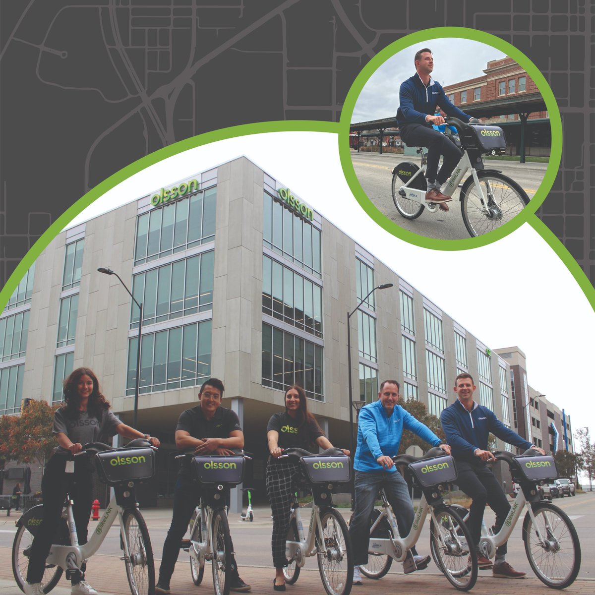We're taking another opportunity to say THANK YOU to one of our extraordinary @BikeLNK partners - @WeAreOlsson! Olsson's ongoing support of bike share reflects their awesome commitment to the Capital City and bike mobility in Lincoln. 💚 (1/3)