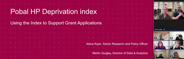 🔴Our #TrusteesWeekIRL event, 'The Pobal HP Deprivation Index-Data to Support Grant &amp; Funding Applications', is underway now, with Martin Quigley &amp; Alana Ryan speaking about #pobalmaps🗺️📸

👀Read more or watch the event back in the coming days here!👇

pobal.ie/making-a-diffe…