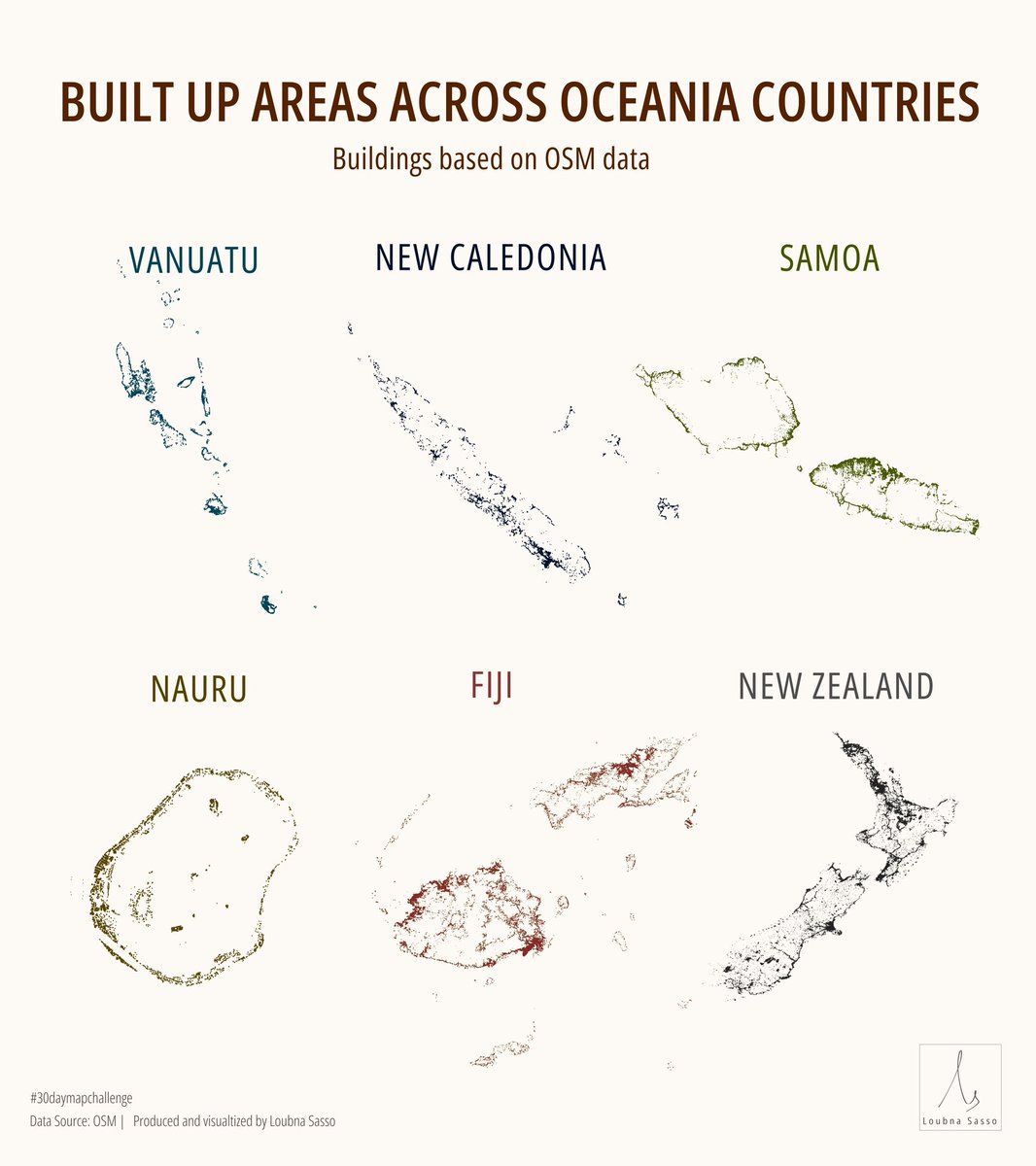 sasso_loubna's tweet image. Day 15 of #30daymapchallenge - OSM!
A simple visualizing of built up areas across various countries in Oceania
#cartography #geospatialanalysis #dataanalysis #GIS #urbanplanning #urbandesign
