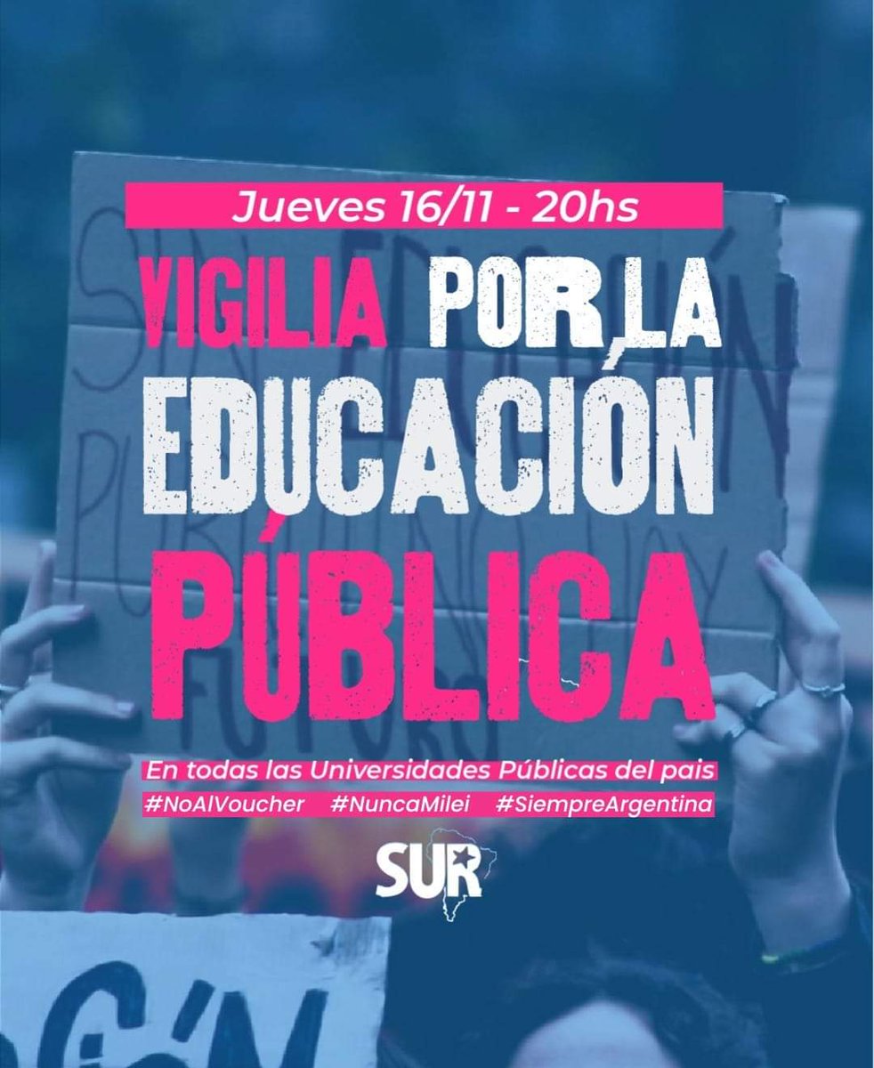 SURFcioVarela's tweet photo. 📣 VIGILIA NACIONAL POR LA UNIVERSIDAD PÚBLICA 🇦🇷🕯️

Este jueves 16/11 desde las 20:00 y hasta la medianoche que comienza la veda electoral, nos reunimos a defender la educación pública en la Universidad Arturo Jauretche 🫂 https://t.co/nRgxfJpPGm