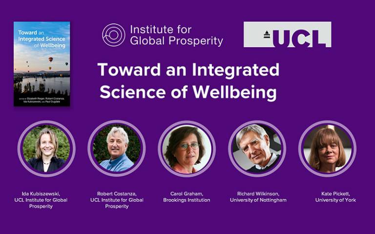 Join us on Tuesday 21 November to celebrate the launch of new book 'Toward an Integrated Science of Wellbeing', with a discussion with two of the authors @Robert_Costanza and @ida_kub, plus @ProfKEPickett, @ProfRGWilkinson and Carol Graham @BrookingsInst ucl.ac.uk/bartlett/igp/e…