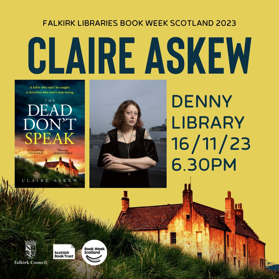 THURSDAY EVENING! Join #Denny Library for their big #BookWeekScotland event. Claire is one of the most interesting writers working in Scotland today, we're thrilled to be hosting her. Free tickets from Eventbrite: bit.ly/464ZWEn