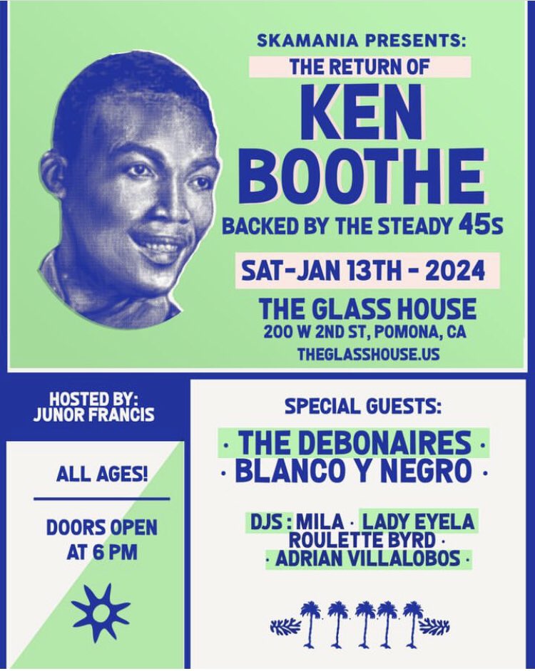 wedotheska's tweet photo. Save the date and make your travel plans! Don’t miss legendary Jamaican music pioneer Ken Boothe backed by the most excellent Steady 45s. Taking this bill over the top are The Debonaires, Blanco Y Negro plus a squad of great DJs.
#ska #reggae #rocksteady #kenboothe #jamaica https://t.co/hZGXyUj7cR