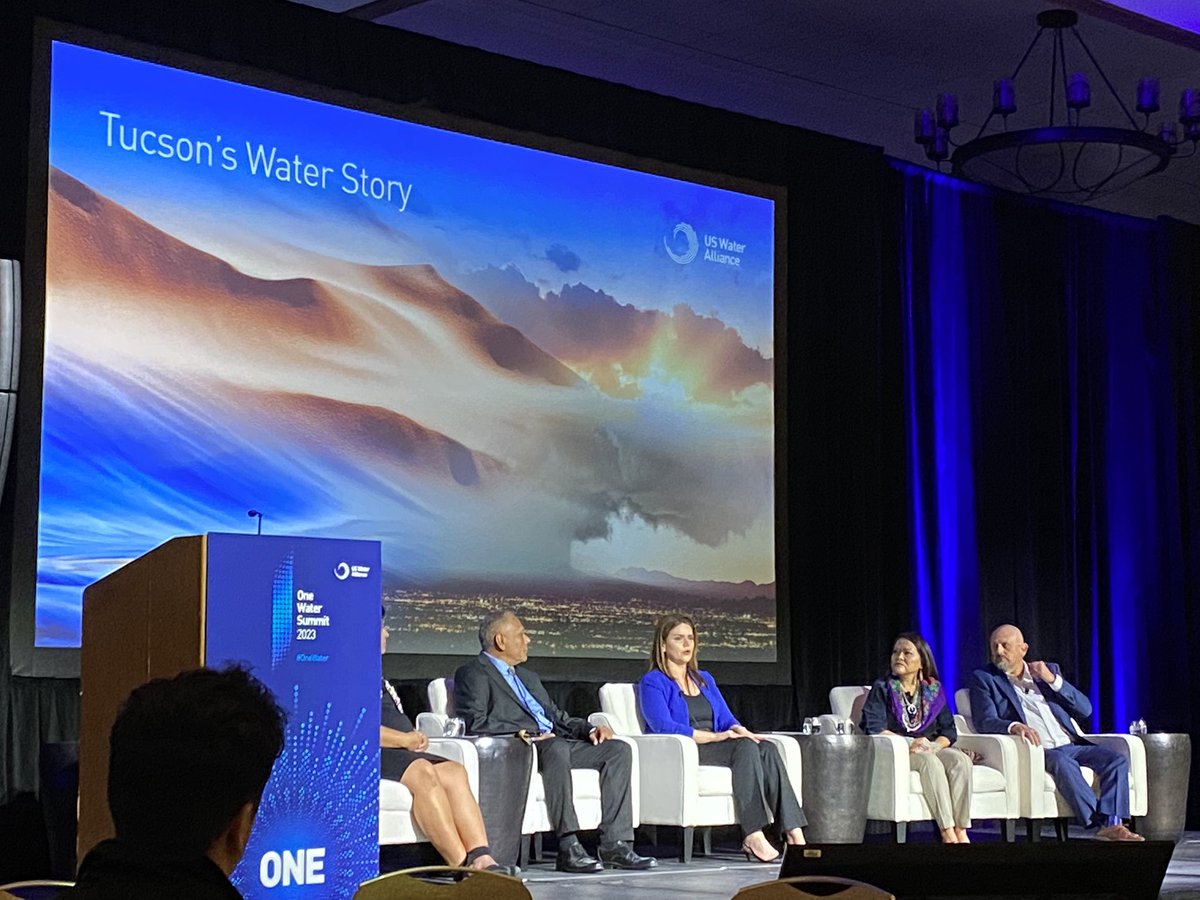 This morning, Tucson Water Director John Kmiec, <a href="/TucsonRomero/">Regina Romero</a>, Tohono O’odham Chairman Nuñez, Dr. Karletta Chief, Dr. Sharon Megdal, and artist Alex! Jimenez shared Tucson’s dynamic water story at the 2023 #onewatersummit hosted by <a href="/USWaterAlliance/">US Water Alliance</a>.