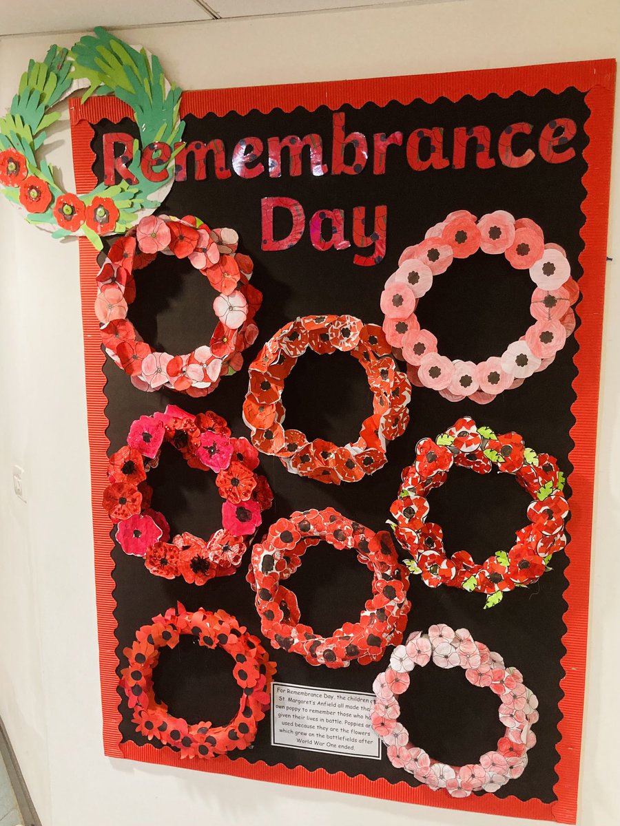 We are sure you will agree that our Remembrance Day display is beautiful! Each year group created their own poppies and made a wreath to remember those who have given their lives in battle. @StMargarets_ #RemembranceDay2023