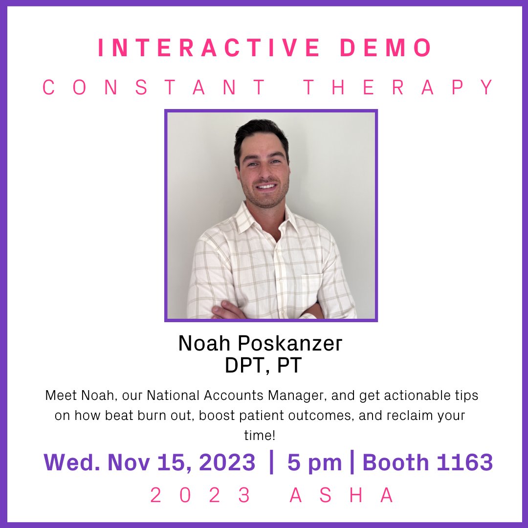 ConstantTherapy's tweet photo. Game time! Come to #ASHA2023 Booth 1163 TODAY, Wed. Nov 15th, for a #ConstantTherapy demo by Noah Poskanzer, DPT! Hope to see you there!
@ASHAWeb
#ASHA2023 #ASHA23 #IgnitingInnovation #ASHAInnovator https://t.co/Vnpq9OfCDF