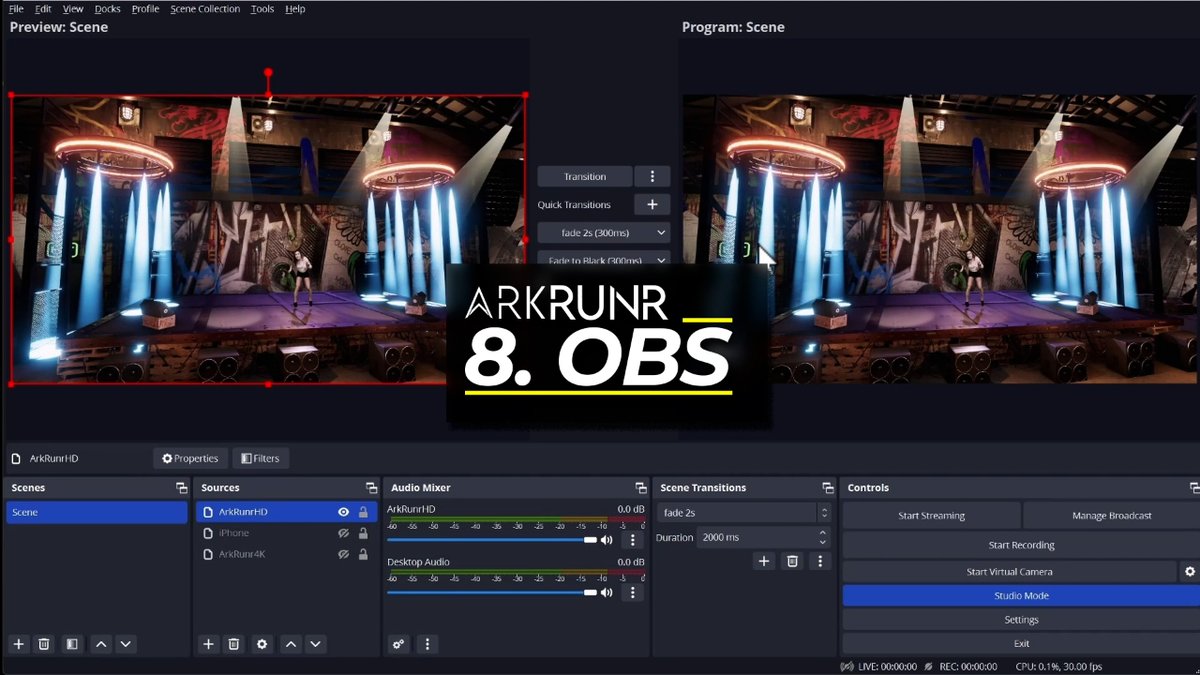 Tutorial per day - day 6 of 6!

STREAMING AND OUTPUT:
OBS and connect:
1. OBS setup and streaming
2. Connection to YouTube (or any other service)
3. From zero to streaming in 5 minutes!

#arkrunr #liveperformance #virtualproduction