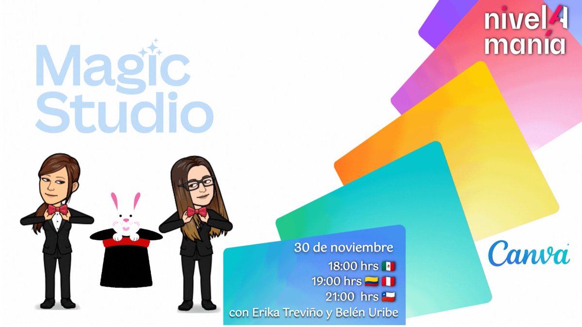 ¡<a href="/canva/">Canva</a> te tiene una sorpresa! 😱

Acompaña a Erika y Belén que nos compartirán cómo la IA hace que diseñar sea más eficiente💡, creativo 🎨 y ágil ⚡️, todo desde Canva.

Nos vemos el jueves 30 de noviembre, inscríbete aquí 👉🏼 eventos.nive.la/nivelamania-ca…

#nivelAEdu #Canva