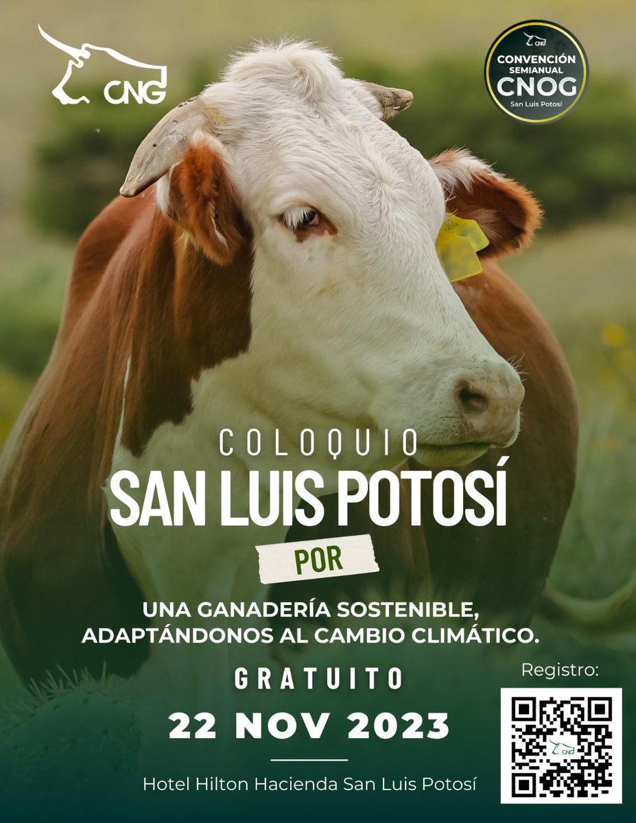 CNOG_MX's tweet photo. ¿Ya te registraste? 
📍En San Luis Potosí
🗓️22 y 23 de noviembre
📢 Asiste a estos eventos de interés para todos los productores ganaderos https://t.co/i2oTZEilyq