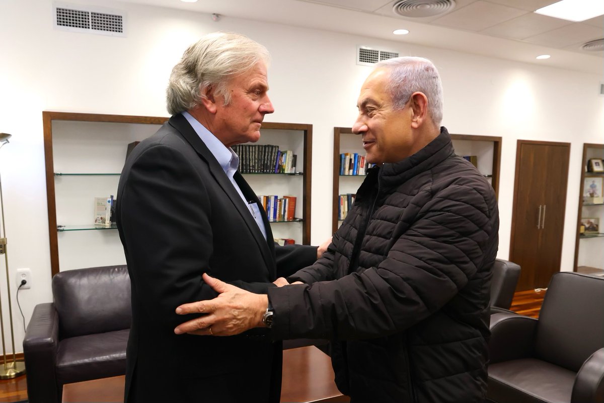 Franklin_Graham's tweet photo. It was a privilege to meet and pray with Israel’s Prime Minister Benjamin @Netanyahu today. This man needs our prayers. He is facing the most trying time since the birth of their nation with 1,200 people killed, more than 240 men, women, and children taken as hostages, and many injured in the Hamas attack. As I spoke with a woman whose husband was taken hostage, the fear and heartache is overwhelming. Pray for these hostages and their families, pray for Prime Minister Netanyahu, and pray for the peace of Jerusalem.