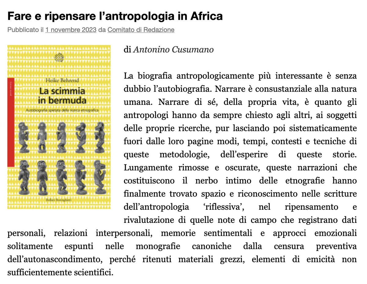 BBEditore's tweet photo. Nel «suo lavoro svolto per quasi mezzo secolo in #Africa, #HeikeBehrend dimostra che i fallimenti sono una parte essenziale dell’etnografia e che sul malinteso si costruiscono le conoscenze più profonde»
#ACusumano su #HeikeBehrend
«La scimmia in bermuda»

https://t.co/khEpbzebwZ https://t.co/ftCvai1YO3