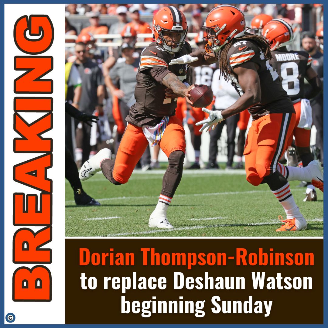 The Browns will replace Deshaun Watson with rookie Dorian Thompson-Robinson beginning Sunday against the Steelers, a league source said. He’ll get the nod ahead of P.J. Walker, who was the backup for most of Watson’s absence earlier this season. l.cleveland.com/9KRYbO