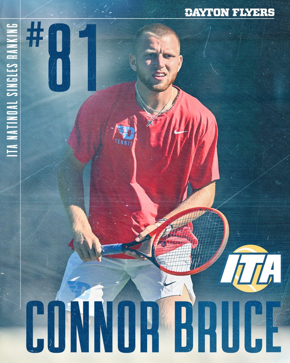 UDFlyerTennis's tweet photo. On the rise!! 📈📈📈

Connor Bruce (@p0mp33) comes in at No. 81 in the ITA National Rankings!

Atta boy Bruce!
#GoFlyers // #UDMTEN https://t.co/9NU6Jwpkrn